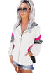 Leopard Color Block Pockets Zip-Up Hooded Jacket
